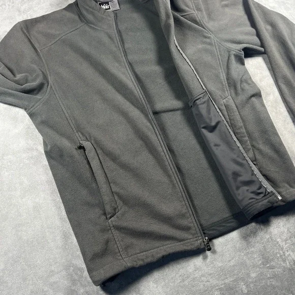 REI Full Zip Fleece Jacket Mens Large Black Long Sleeve Mock Neck Pockets - Picture 10 of 14